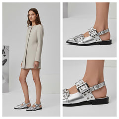 Tuhoomall Comfortable Low Heel Platform Shoes with Adjustable Metal Buckle for Casual and Office Use, Ideal for All-Season Wear