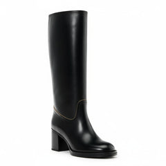 Tuhoomall Comfortable Knee-High Boots for Daily Office Fashion - Stylish Chunky Heels with Rubber Sole for All-Season Wear