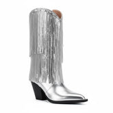 Tuhoomall Chunky Heel Ankle Boots for Women, Pointed Toe, Sequined Fringes, Stylish & Comfortable for Parties and Performances