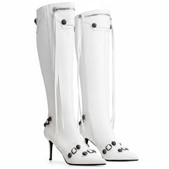 Tuhoomall Comfortable Knee-High Fashion Boots with Zip and Studded Design, 10cm High Heel for Parties, Weddings, and Everyday Stylish Looks