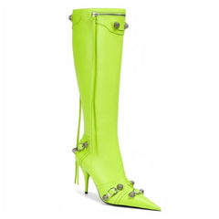 Tuhoomall Comfortable Knee-High Fashion Boots with Zip and Studded Design, 10cm High Heel for Parties, Weddings, and Everyday Stylish Looks