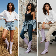 Tuhoomall Western Knee-High Boots, Embroidered Design, Comfortable Rubber Sole, Perfect for Fashion and Travel