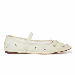 Tuhoomall Comfortable Rhinestone Ballet Flats for Women - Casual Blue Mesh Slip-On Shoes with Low Heel and Round Toe