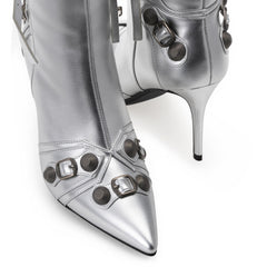 Tuhoomall Comfortable Knee-High Fashion Boots with Zip and Studded Design, 10cm High Heel for Parties, Weddings, and Everyday Stylish Looks