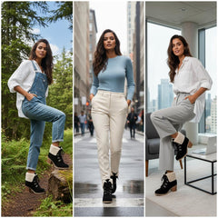 Tuhoomall Fashion Casual Ankle Boots for Women, Classic Street Style, Round Toe, Mid Heel, Lace-Up, Solid Color, Perfect for Winter Wear