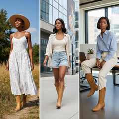 Tuhoomall Western Chunky Heel Women's Cowboy Boots, Comfortable Slip-On, Retro Embroidered Design, Non-Slip Sole for Travel and Casual Wear