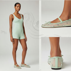 Tuhoomall Comfortable Rhinestone Ballet Flats for Women - Casual Blue Mesh Slip-On Shoes with Low Heel and Round Toe