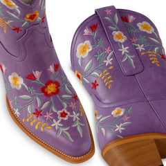 Tuhoomall Stylish Western Ankle Boots with Floral Embroidery, Rubber Sole, Chunky 5cm Heel for Classic and Casual Looks