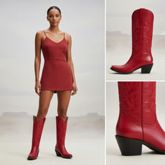 Tuhoomall Western Cowgirl Boots Mid Calf Chunky Heel Slip-On Embroidered Fashion Boots for Travel Outdoor Classic Style