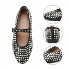 Tuhoomall Comfortable Flat Shoes with Studded Design for Party, Performance, and Casual Wear – Adjustable Straps, Rubber Sole, Round Toe Tuhoomall
