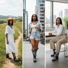 Tuhoomall Mid-Calf Western Boots with Glitter Inlays and Rivets for Casual Parties and Performances