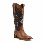 Tuhoomall Western Style Low Heel Ankle Boots with Floral Stitching - Perfect for Casual Office Wear and Everyday Fashion - Durable Rubber Sole and Leather Upper Tuhoomall