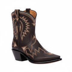 Tuhoomall Metallic Western Ankle Boots for Women - Stylish Slip-On Design with Embroidered Floral Pattern, Casual All-Season Footwear