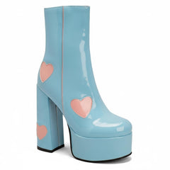 Tuhoomall Chunky Heeled Ankle Boots for Women, Heart Pattern, Zipper Closure, All-Season Fashion, Perfect for Parties and Travel