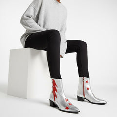 Tuhoomall Pointed-Toe Chunky Heel Ankle Booties with Zipper Closure - Fashionable Floral Applique Design for Parties and Everyday Wear