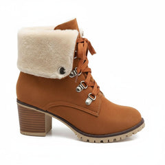 Tuhoomall Fashion Casual Ankle Boots for Women, Classic Street Style, Round Toe, Mid Heel, Lace-Up, Solid Color, Perfect for Winter Wear