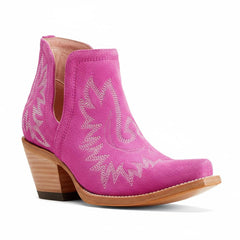 Tuhoomall Stylish Women's Ankle Boots, Chunky 2.36 in Heel, Slip-On Design, Embroidered Details, All-Season Fashion