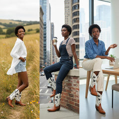 Tuhoomall Western Cowboy Boots for Women, Comfortable Floral Embroidered Mid-Calf Booties for Parties, Casual Wear and Events