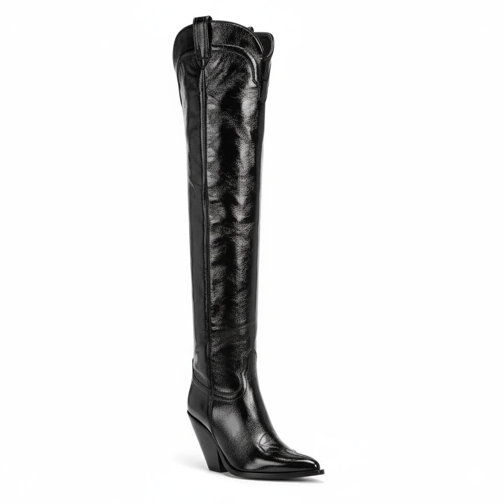 Tuhoomall Comfortable Embroidered Over-the-Knee Boots with Chunky 8cm Heels - Stylish for Fashion, Travel, and Performing Tuhoomall