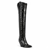 Tuhoomall Comfortable Embroidered Over-the-Knee Boots with Chunky 8cm Heels - Stylish for Fashion, Travel, and Performing Tuhoomall