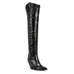 Tuhoomall Comfortable Embroidered Over-the-Knee Boots with Chunky 8cm Heels - Stylish for Fashion, Travel, and Performing