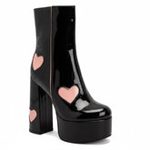 Tuhoomall Chunky Heeled Ankle Boots for Women, Heart Pattern, Zipper Closure, All-Season Fashion, Perfect for Parties and Travel