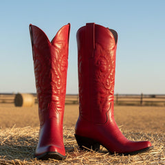 Tuhoomall Western Cowgirl Boots Mid Calf Chunky Heel Slip-On Embroidered Fashion Boots for Travel Outdoor Classic Style