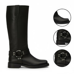 Tuhoomall Stylish Knee High Boots For Women | Comfortable Chunky Heel | Everyday Casual & Travel Use | Solid Color With Metallic Buckle Tuhoomall