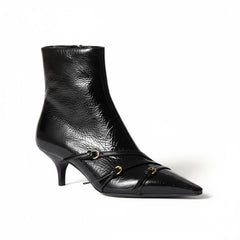 Tuhoomall Fashion Ankle Boots for Women, Comfortable Pointed Toe, Cat Heel with Hardware Buckles, Ideal for Parties and Daily Wear, Casual All-Season Style