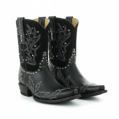 Tuhoomall Western Cowgirl Mid Calf Boots With Snip Toe, Chunky Heel, Embroidered Patchwork, Studded Design For Outdoor Fashion