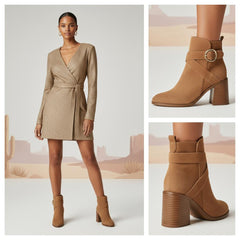 Tuhoomall Fashion Ankle Boots for Women, Comfort Short Booties with Chunky Heels, Casual Office Wear, Adjustable Metal Buckle, Rubber Sole, All-Season Style