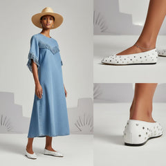 Tuhoomall Comfortable Almond Toe Flats with Studs for Fashion, Office, and Casual Outings - Durable Leather Upper and Easy Slip-On Design