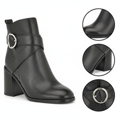Tuhoomall Fashion Ankle Boots for Women, Comfort Short Booties with Chunky Heels, Casual Office Wear, Adjustable Metal Buckle, Rubber Sole, All-Season Style Tuhoomall