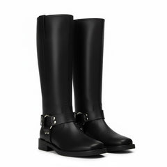 Tuhoomall Stylish Knee High Boots For Women | Comfortable Chunky Heel | Everyday Casual & Travel Use | Solid Color With Metallic Buckle