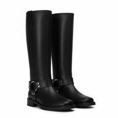 Tuhoomall Stylish Knee High Boots For Women | Comfortable Chunky Heel | Everyday Casual & Travel Use | Solid Color With Metallic Buckle Tuhoomall