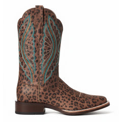 Tuhoomall Western Mid Calf Boots For Women, Chunky Heel, Square Toe, Embroidered Design, Slip-On, Fashion Casual, All Season, Rubber Sole