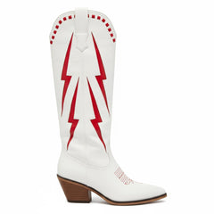 Tuhoomall Western Cowgirl Mid Calf Boots with Chunky Heel, Pointed Toe, Embroidered Design, Slip-On Style for Fashionable Casual Wear