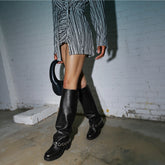 Tuhoomall Thick-Soled Round-Toe Low-Heel Casual Midi Boots with Decorative Hardware for Everyday Fashion