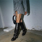 Tuhoomall Thick-Soled Round-Toe Low-Heel Casual Midi Boots with Decorative Hardware for Everyday Fashion Tuhoomall