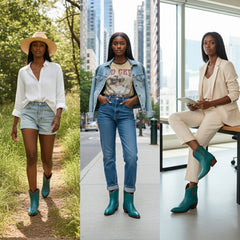 Tuhoomall Comfortable Western Style Ankle Boots for Women, Casual Workwear, Round Toe, Chunky Heel, Seasonless, Woven Colorblock Design