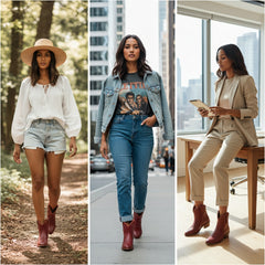 Tuhoomall Comfortable Western Style Ankle Boots for Women, Casual Workwear, Round Toe, Chunky Heel, Seasonless, Woven Colorblock Design