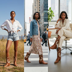 Tuhoomall Stylish Women's Ankle Boots with Embroidery and Laser Cut Out, Perfect for Parties and Performances, Comfortable Chunky Heel Design