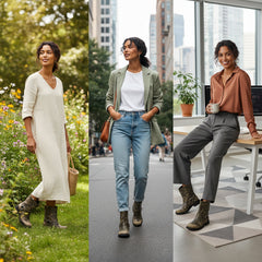 Tuhoomall Western Cowboy Ankle Boots for Women, Vintage Chunky Heel Booties, Easy Slip-On Design, All-Weather Comfort with Metal Buckle Detail