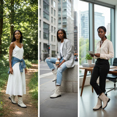 Tuhoomall Western Cowboy Ankle Boots for Women, Vintage Chunky Heel Booties, Easy Slip-On Design, All-Weather Comfort with Metal Buckle Detail