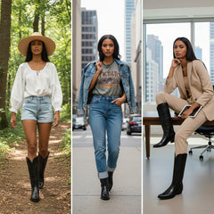 Tuhoomall Western Knee High Cowboy Boots for Women, Fashionable Casual Outdoor, Embroidered Design, Chunky Heel, Slip-On Style