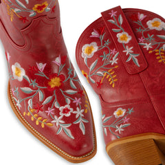 Tuhoomall Stylish Western Ankle Boots with Floral Embroidery, Rubber Sole, Chunky 5cm Heel for Classic and Casual Looks