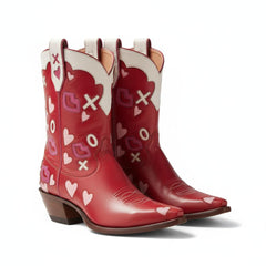 Tuhoomall Western Ankle Boots for Women, 5.5cm Heeled Slip-On, Geometric Pattern with Embroidery, Casual Stylish Mid-Calf Footwear for All Seasons