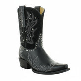 Tuhoomall Western Cowgirl Mid Calf Boots With Snip Toe, Chunky Heel, Embroidered Patchwork, Studded Design For Outdoor Fashion