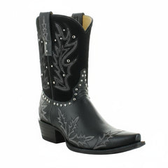 Tuhoomall Western Cowgirl Mid Calf Boots With Snip Toe, Chunky Heel, Embroidered Patchwork, Studded Design For Outdoor Fashion