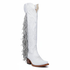 Tuhoomall Fringe Western Knee High Boots for Women, Soft Vegan Suede, Embroidered Design, Perfect for Vintage, Casual, and Party Wear